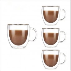 pewbe Double Walled Cups – Set of 4 Insulated Glass Cups for Tea, Coffee, Espresso, and More
